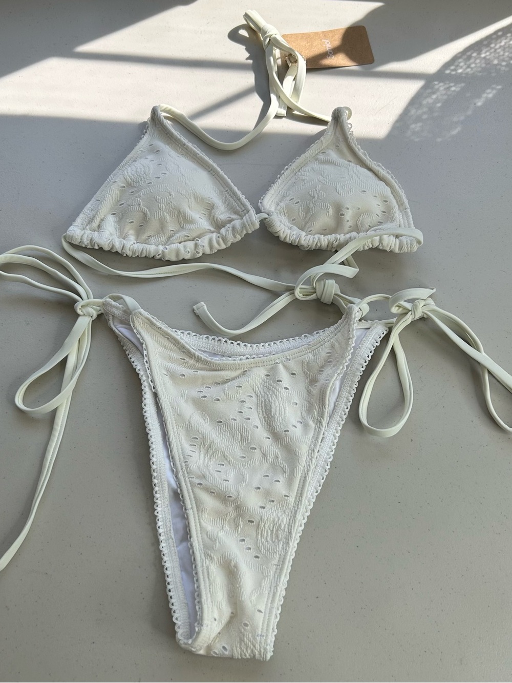 Samiol Bikini Set Small Off White Halter Triangle Top Tie Side Bottom New Swim